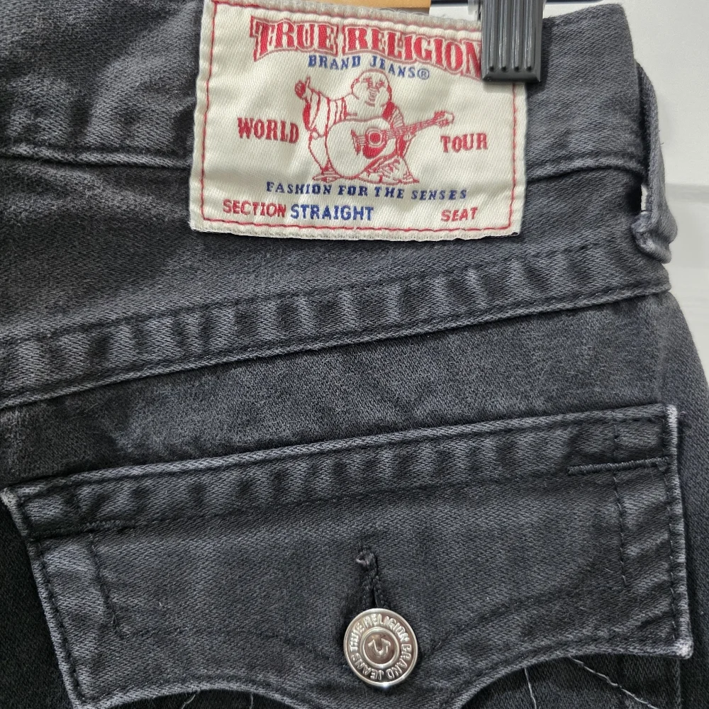 True Religion Section Straight Jeans Black Flap Pocket Low Rise Size 27